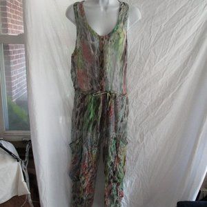 MATTHEW WILLIAMSON ESCAPE SILK PANTSUIT Bodysuit 8 Boho LEOPARD RAINBOW EUC